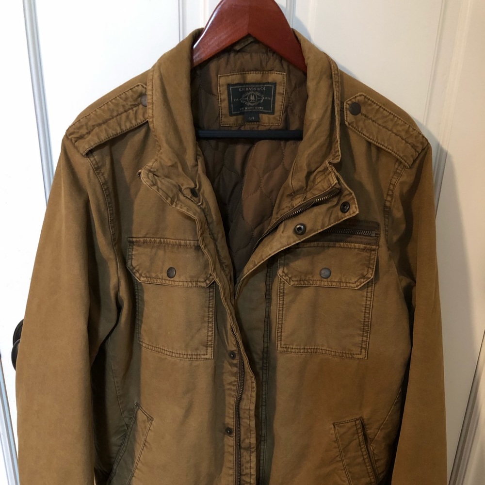 Military type coat. Distressed look